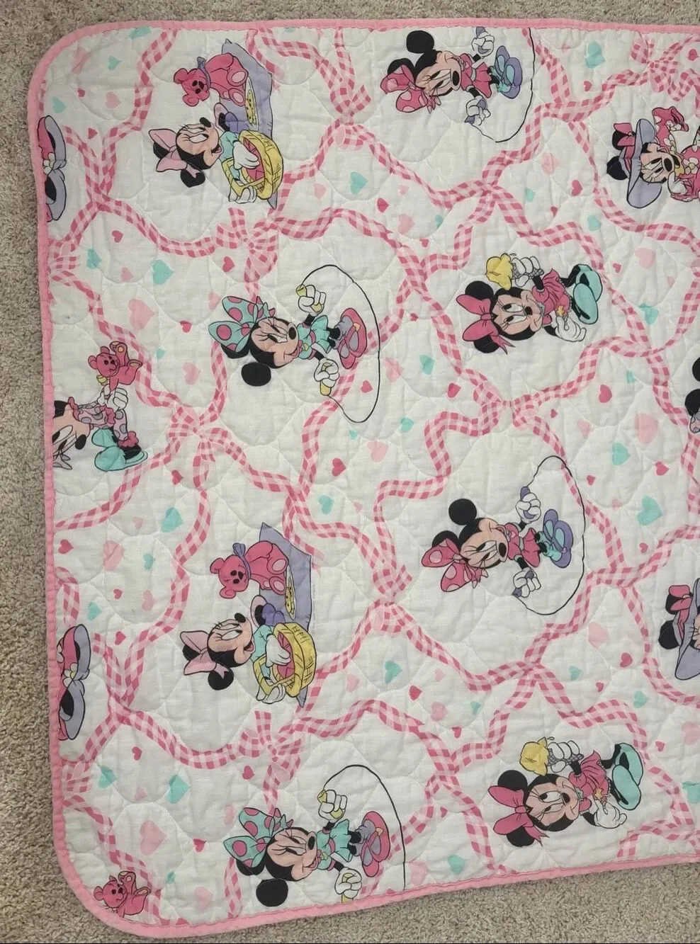 Vintage Dundee 1968 Minnie Mouse Quilted Comforter Blanket 40